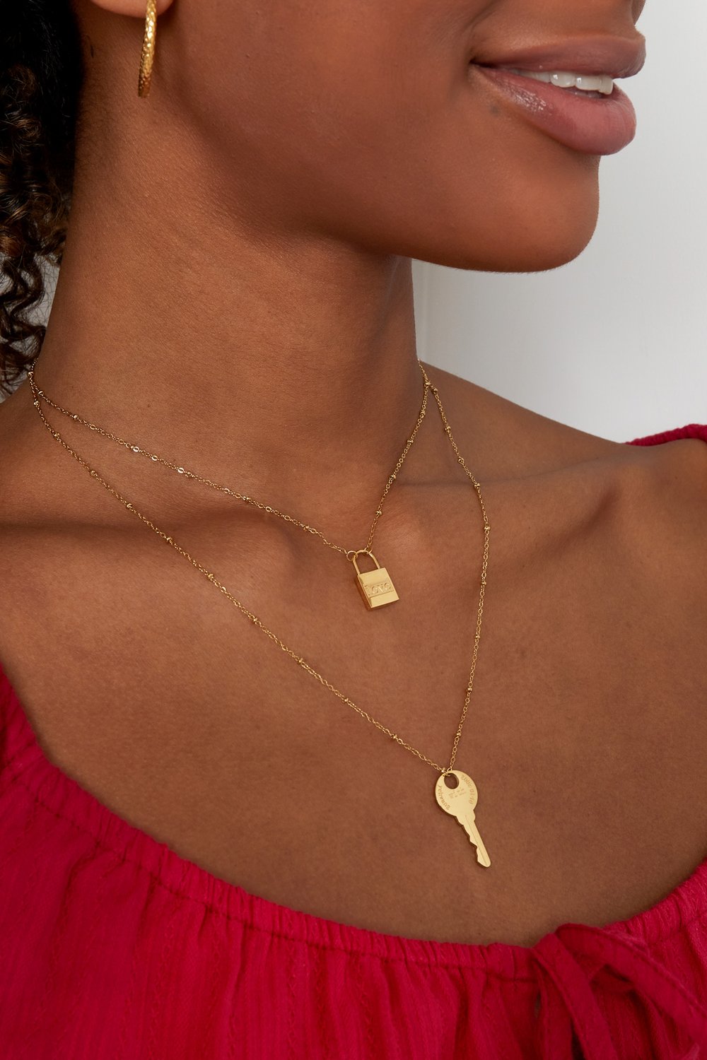 Double chain key and lock - Gold Color Stainless Steel h5Picture3